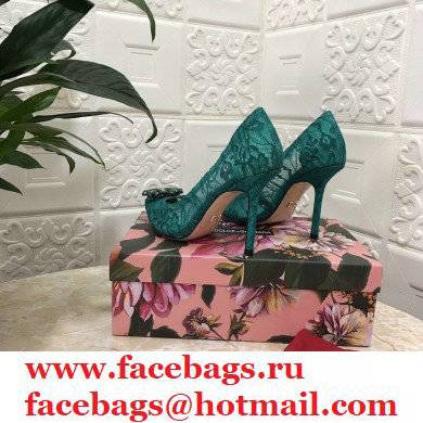 Dolce  &  Gabbana Heel 10.5cm Taormina Lace Pumps Green with Crystals 2021